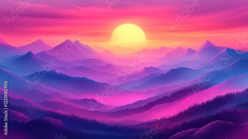 Ethereal Sunrise Over Majestic Mountain Range - Abstract Art with Soft Lighting