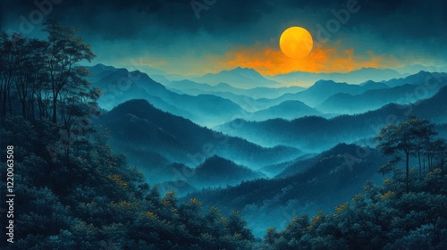 Majestic Mountain Sunrise - High Contrast Oil Painting Landscape