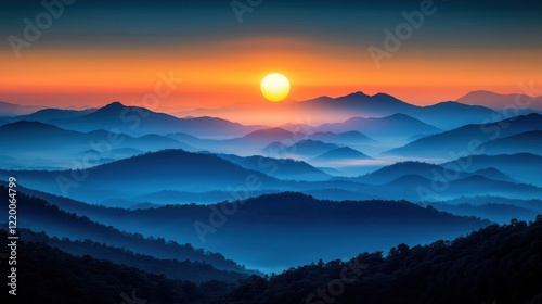 Cartoon Majestic Mountain Range at Sunrise with Detailed Textures