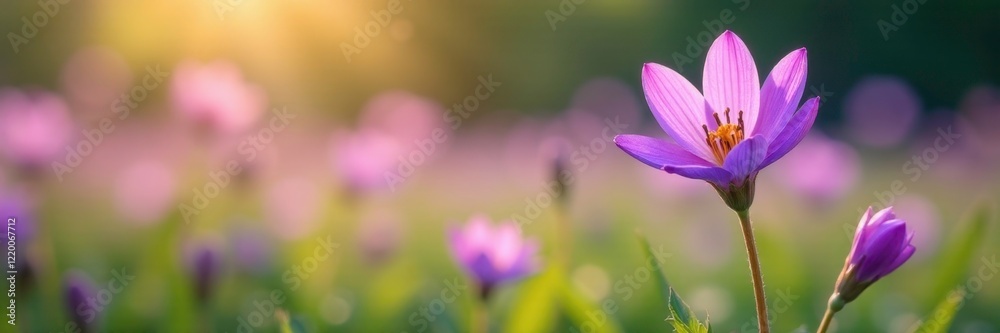 Purple petals unfurl from delicate stems in the breeze, landscape, natural, colors Purple petals unfurl from delicate stems in the breeze, landscape, natural, colors