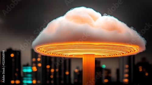 Illuminated cloud lamp cityscape night photo