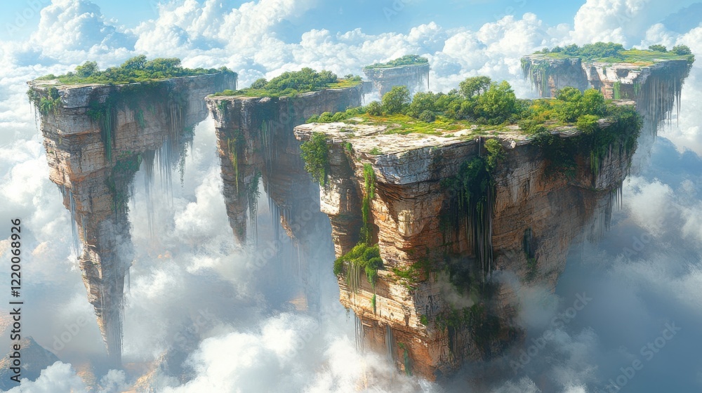 Fototapeta premium Etheric Serenity - Surreal Floating Islands in Hyper-realistic Dreamscape with Soft Lighting