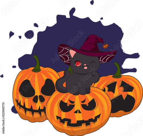 halloween lucky black cat maneki neko vector pumpkin carving