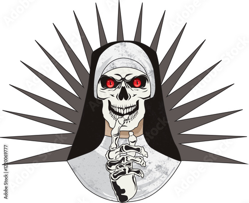 Scary skull face nun with red eyes vector
