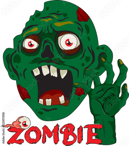 zombie face and hand with lost eyeball zombie font vector