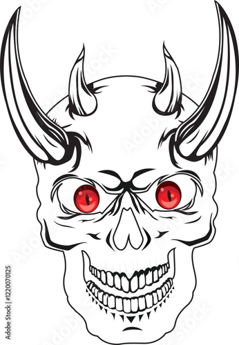 White skull with horn dark art skull devil vector