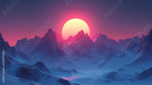 Majestic Sunrise: Abstract Art of Vibrant Mountain Range