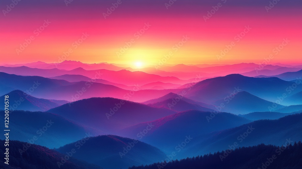 Obraz premium Vibrant Dawn: Majestic Mountain Range Oil Painting with Vivid Colors