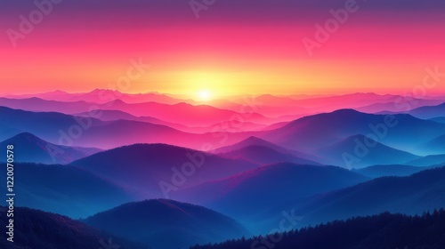 Vibrant Dawn: Majestic Mountain Range Oil Painting with Vivid Colors