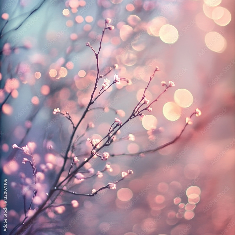 Fototapeta premium Delicate Winter Wonderland Frozen Branches Sparkling with Icy Crystals and Soft Pastel Bokeh