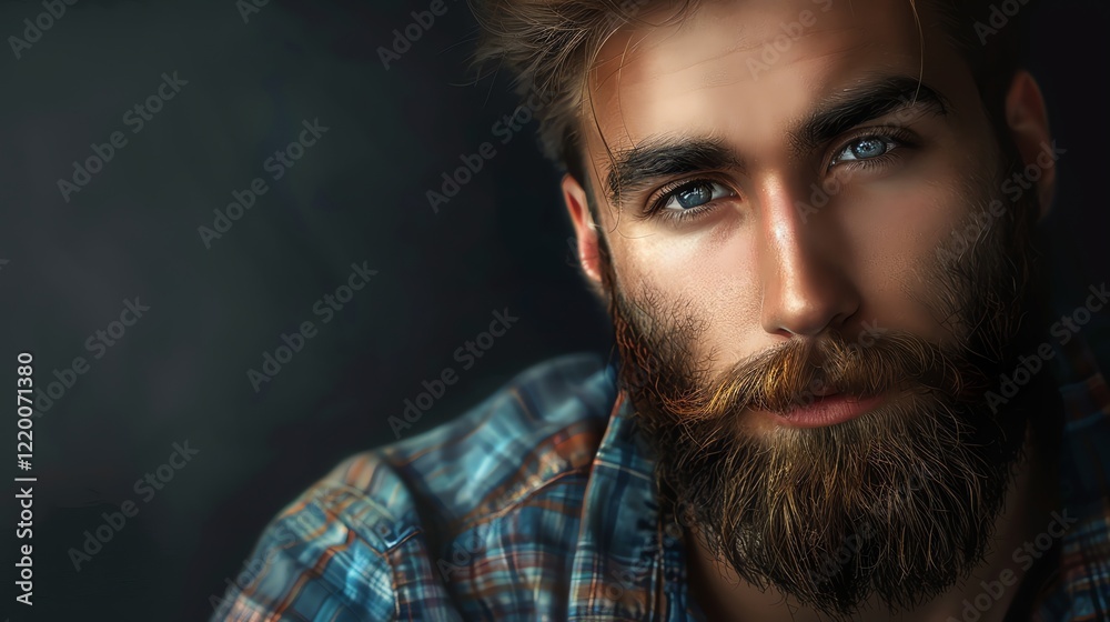 Fototapeta premium A close-up portrait of a man with a beard and blue eyes.