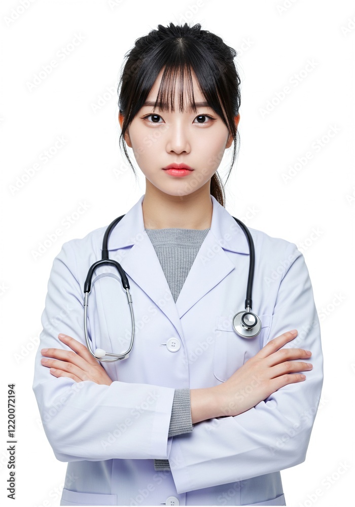 Photo of young woman folding hands . aconfident doctor isolated on a plain white background . Ai generative Photo of young woman folding hands . aconfident doctor isolated on a plain white background . Ai generative