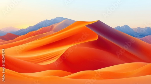 Golden Tranquility: Serene Desert Sunset with Isometric Sand Dunes in Soft Light