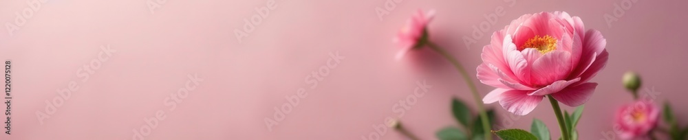 Ranunculus bloom with soft focus against a plain background, flower, simple Ranunculus bloom with soft focus against a plain background, flower, simple