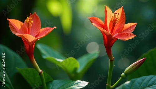 Rare and exotic fuengfah flowers in a shaded garden area, flowers, tropical, nature