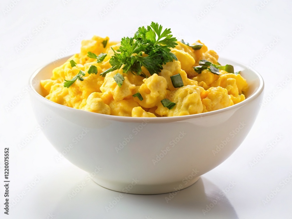 Minimalist Scrambled Eggs in Bowl - Isolated Transparent Background Stock Photo Minimalist Scrambled Eggs in Bowl - Isolated Transparent Background Stock Photo