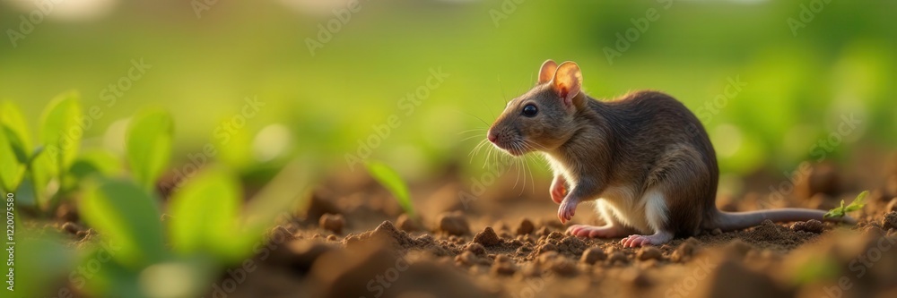 Rats in agricultural field with crops damaged, pests, earthy tones Rats in agricultural field with crops damaged, pests, earthy tones