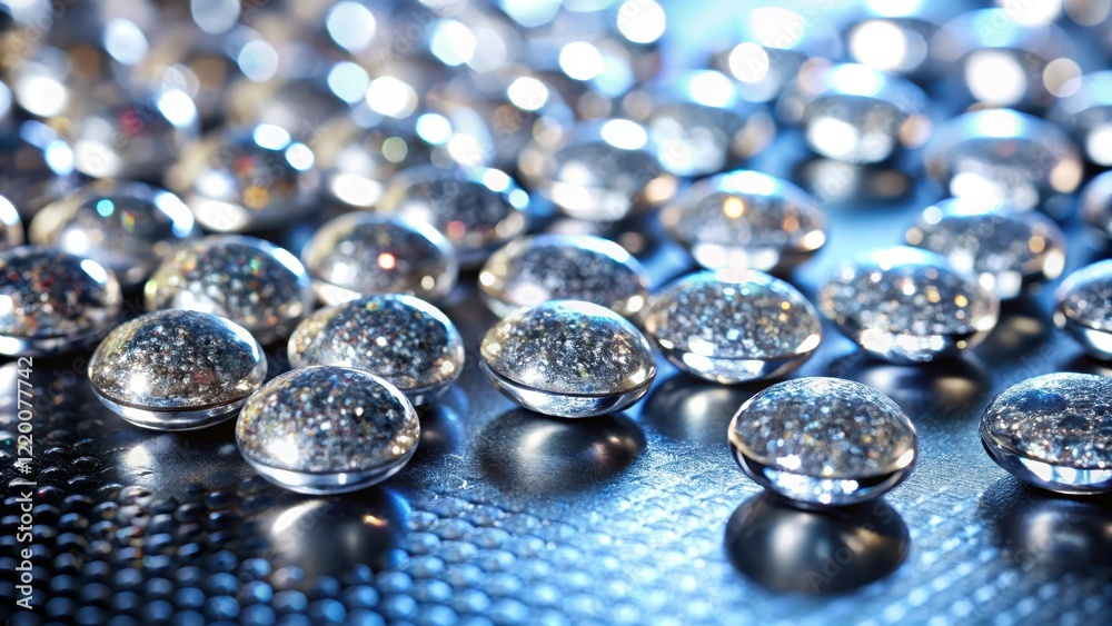 Sparkling crystal pastilles on a metallic surface, shiny, sparkling, shiny,sparkling, decorative Sparkling crystal pastilles on a metallic surface, shiny, sparkling, shiny,sparkling, decorative