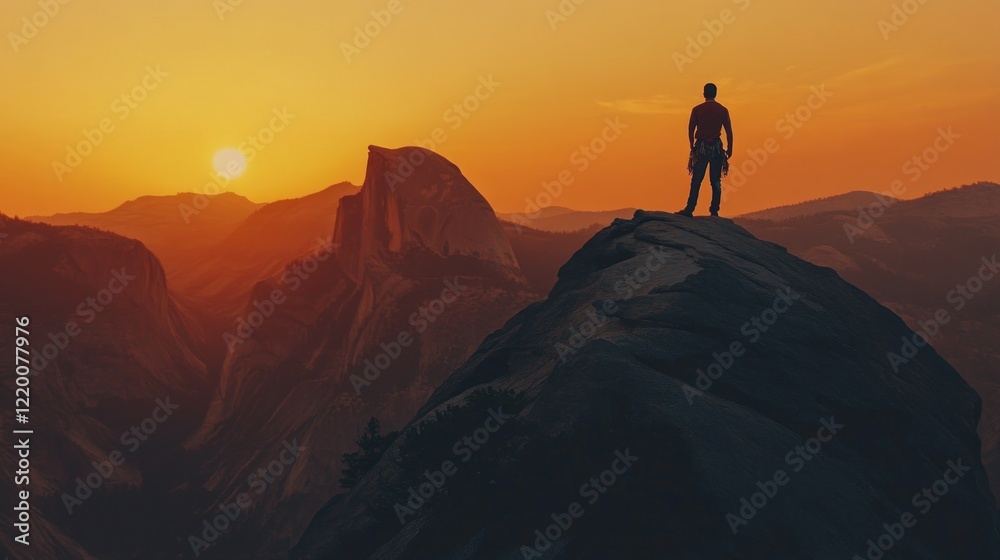 A silhouette of a person standing on a rock at sunset, overlooking a vast landscape. A silhouette of a person standing on a rock at sunset, overlooking a vast landscape.