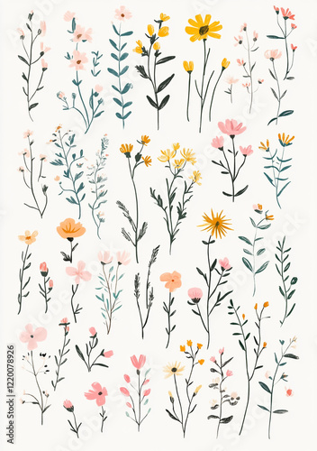 Doodle-Style Drawings of Small Wildflowers photo