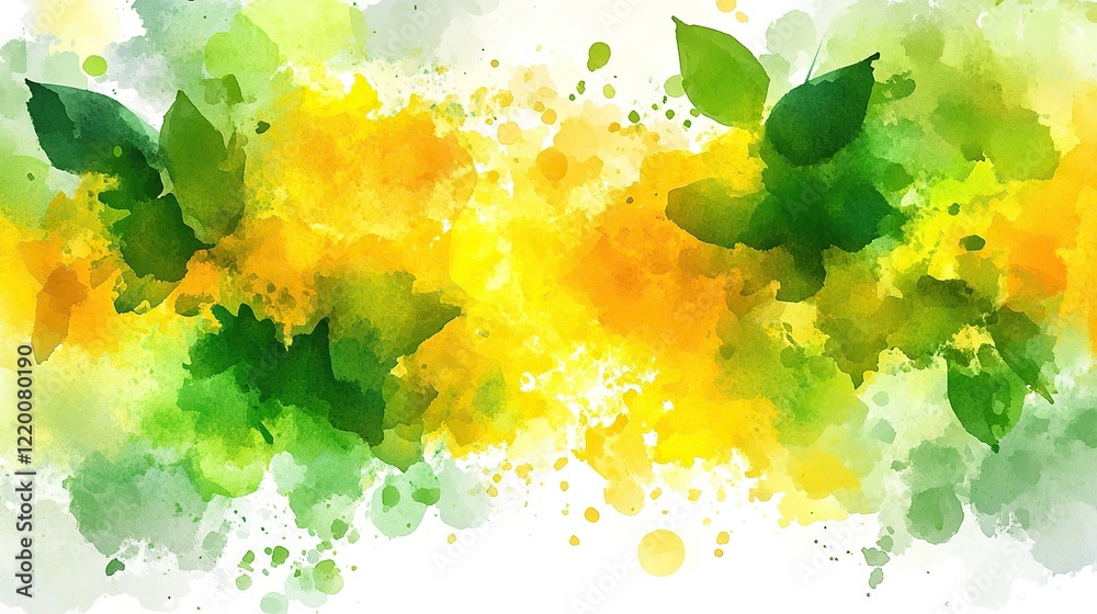 Artistic watercolor composition with uneven textures, blending yellows and greens Artistic watercolor composition with uneven textures, blending yellows and greens