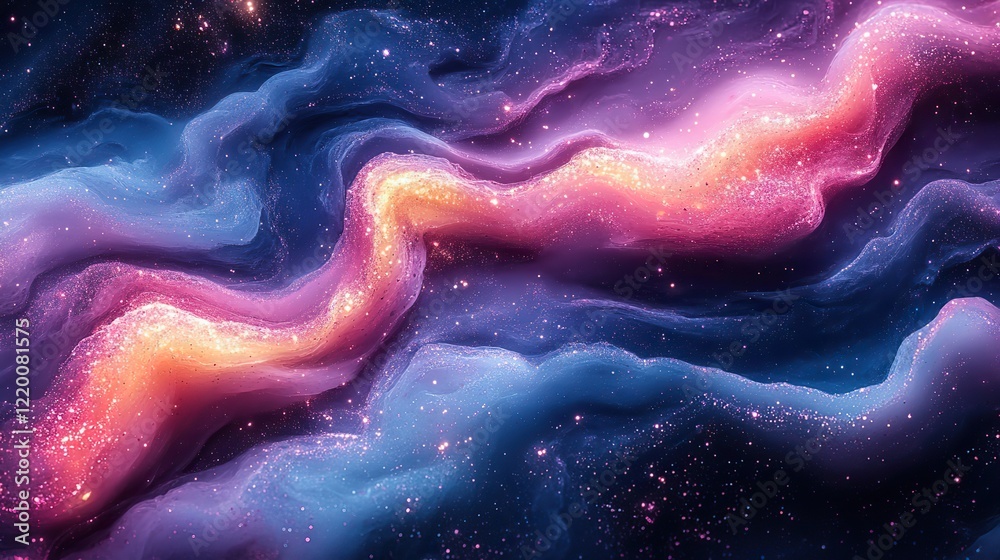Obraz premium Neon purple, pink, and blue glitter slime background texture, sparkle cosmic abstract backdrop for ethereal liquid art.