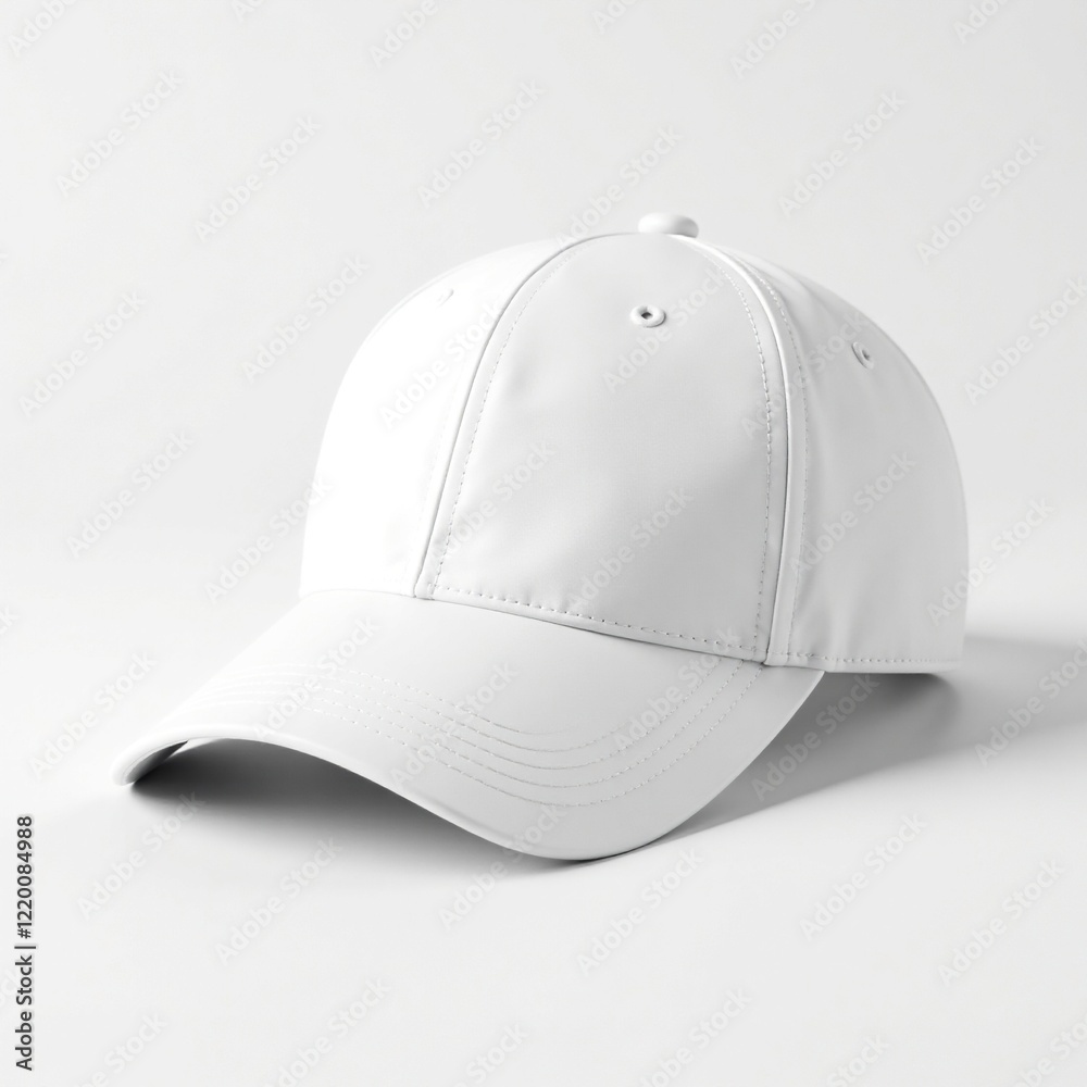 Fototapeta premium Simple white visor cap against a plain white background, empty, plain background, empty space