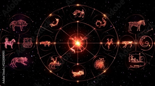Celestial Zodiac Wheel Animals, Stars, and Constellations