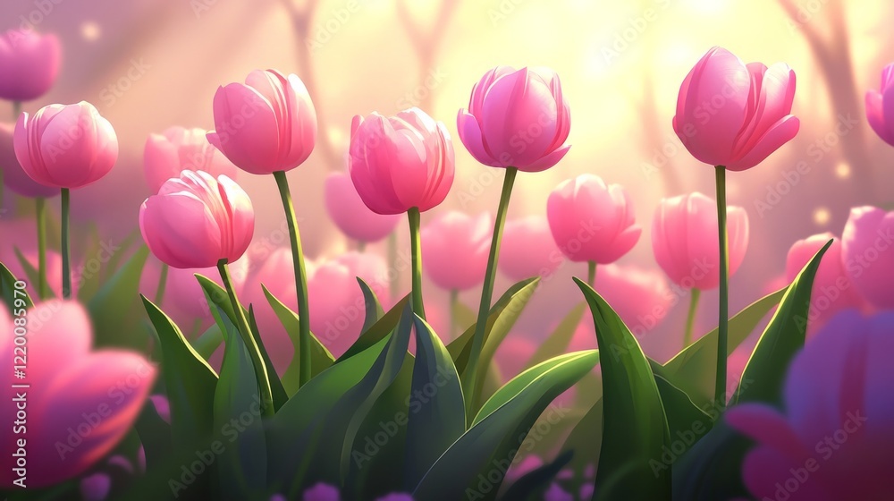 Fototapeta premium field of vibrant tulips in full bloom