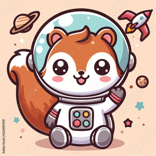 Cute Squirrel Astronaut Cartoon Vector Icon Illustration