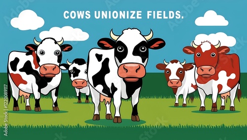 Cows Unionize Farm Fields A Cartoon Illustration photo