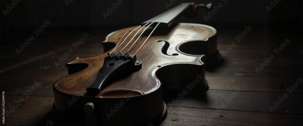 Fototapeta premium Stringless violin in soft light, evoking lost melodies and silence