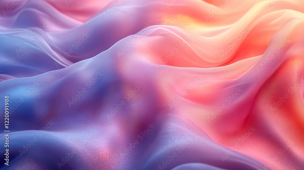 Obraz premium Soft, iridescent fabric with gentle waves reflecting pastel hues of pink, blue, and purple. Dreamy and ethereal texture.
