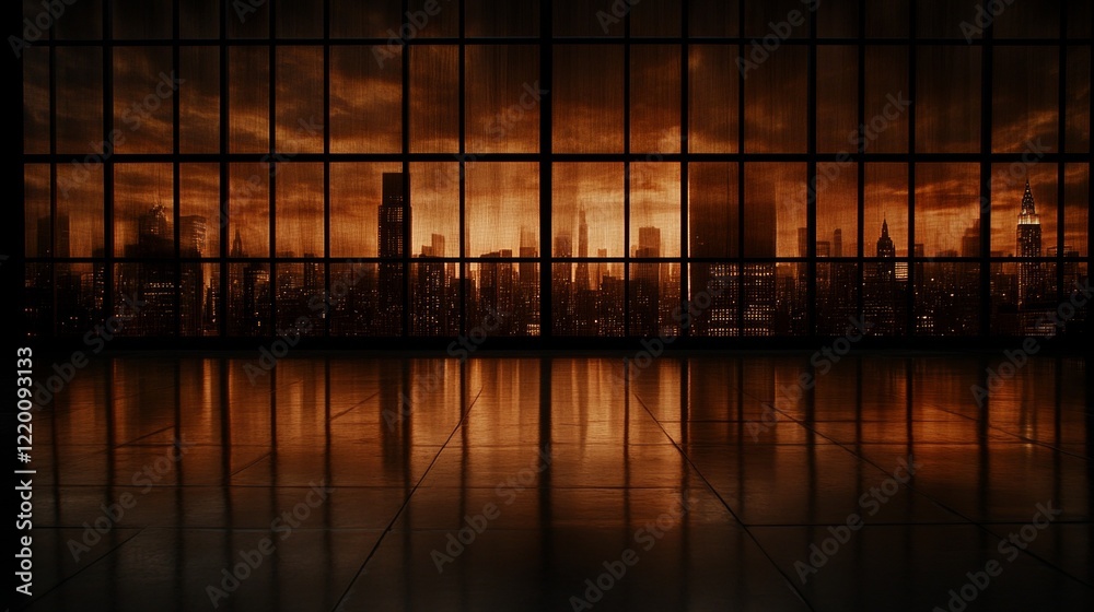 Cityscape View from Modern Glass Window at Dusk Cityscape View from Modern Glass Window at Dusk