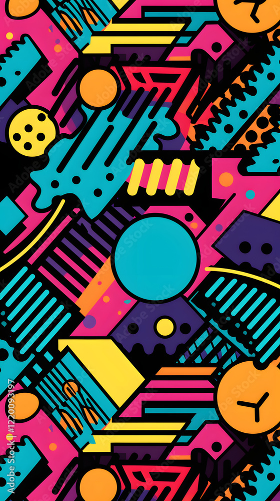 Fototapeta premium Digital retro fabric print geometric pattern graphics poster background