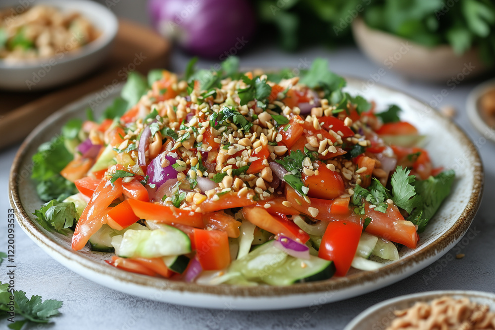 Colorful Vegetable Salad with Peanut Dressing Colorful Vegetable Salad with Peanut Dressing