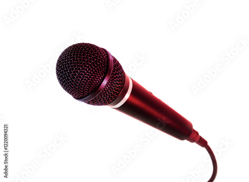 Black microphone with cable isolated on a white background for audio and music concepts against a gradient background for added visual emphasis.