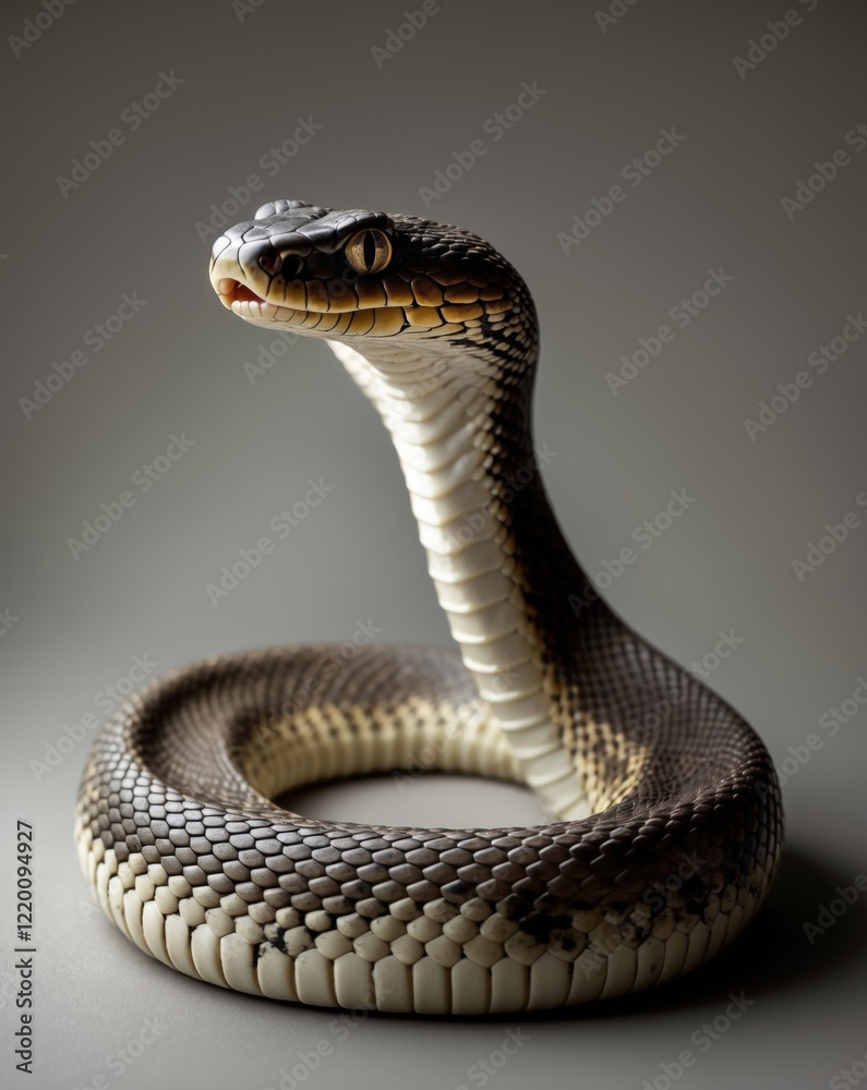 Fototapeta premium A close-up of a snake with distinctive scales and an alert posture, showcasing its intricate patterns and features.