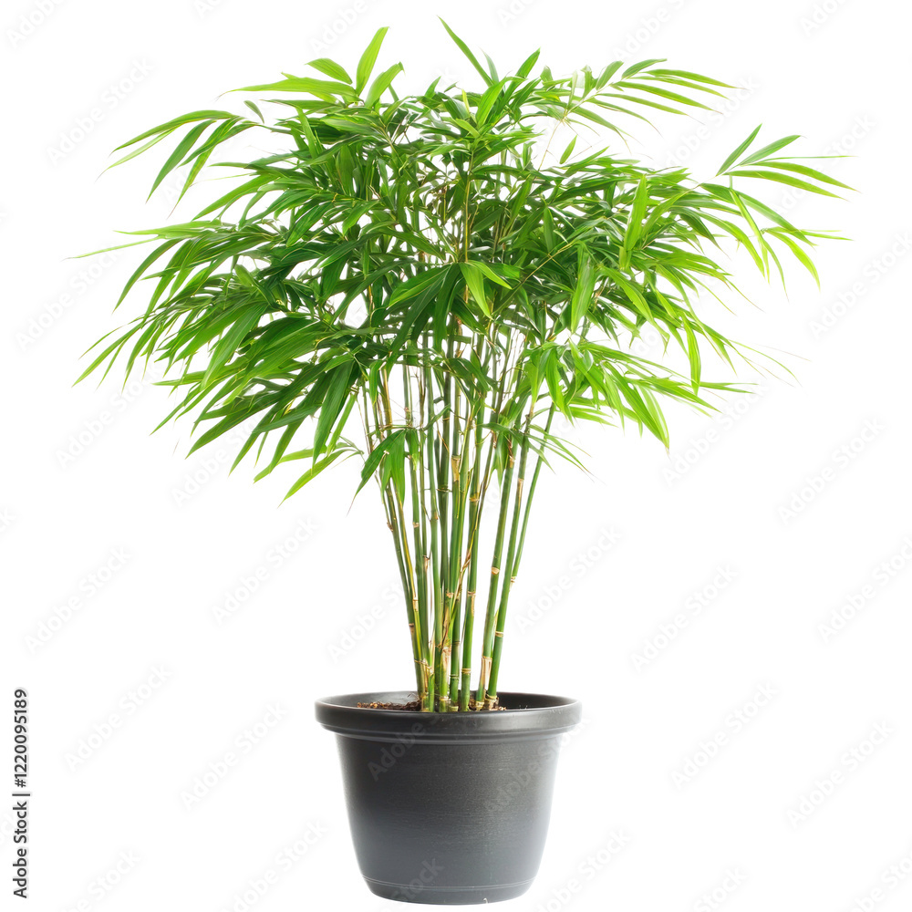 A potted bamboo palm tree, displayed against a transparency background A potted bamboo palm tree, displayed against a transparency background