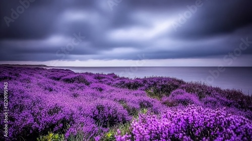 Coastal Heather Bloom Under Dramatic Sky