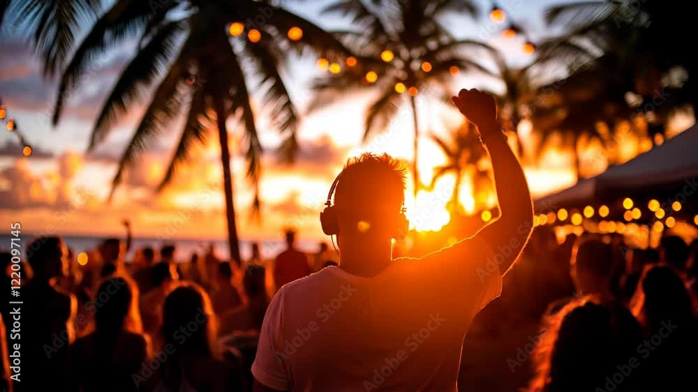 Beach party festival with dj mixing
