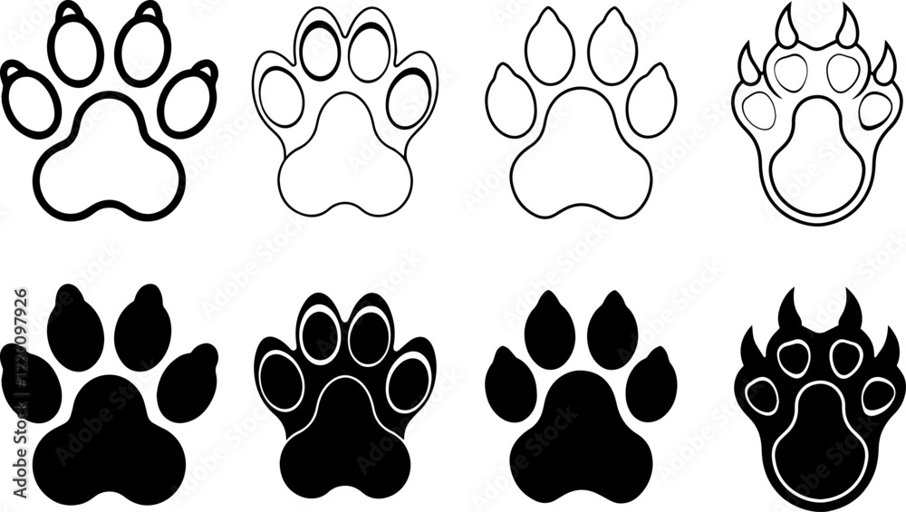 Fototapeta premium Various Animal Paw Print Vector Illustrations