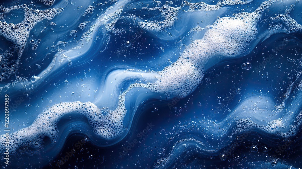 Transparent dark blue clear water surface texture with ripples and splashes. Abstract summer banner background. Water waves with copy space, top view. Cosmetic moisturizer, micellar toner, emulsion. Transparent dark blue clear water surface texture with ripples and splashes. Abstract summer banner background. Water waves with copy space, top view. Cosmetic moisturizer, micellar toner, emulsion.