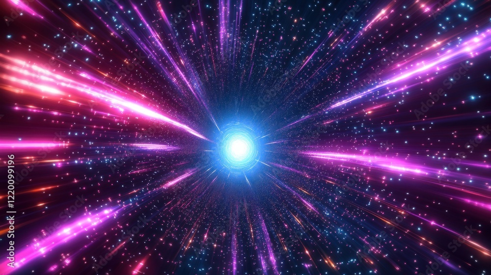 Cosmic Neon Burst Abstract Background with Pink and Blue Light Speed Energy Rays in Motion Cosmic Neon Burst Abstract Background with Pink and Blue Light Speed Energy Rays in Motion