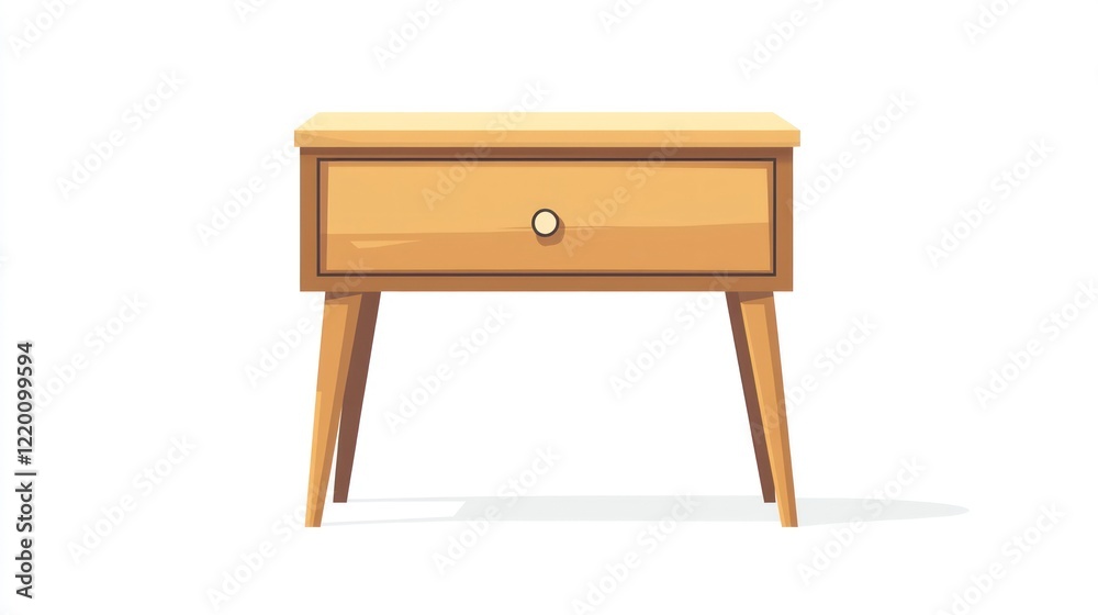 Chic side table with two drawers, vector illustration on a white background, simple flat design style of cartoon clip art Chic side table with two drawers, vector illustration on a white background, simple flat design style of cartoon clip art