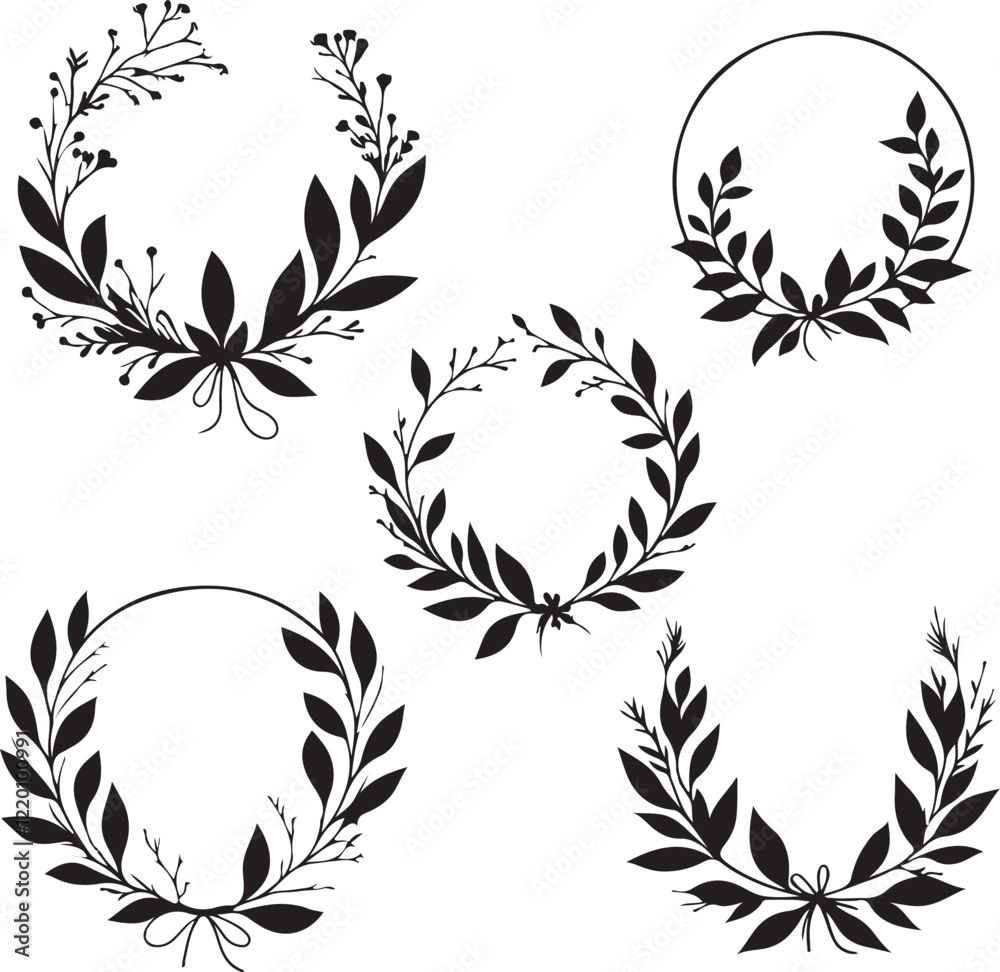 Fototapeta premium isolated Wreaths with greenery icon Vector, Wreaths with greenery Silhouette,Wreaths with greenery icon set, black Wreaths with greenery symbol for logo,web color Vector illustration, Vector Graphic,