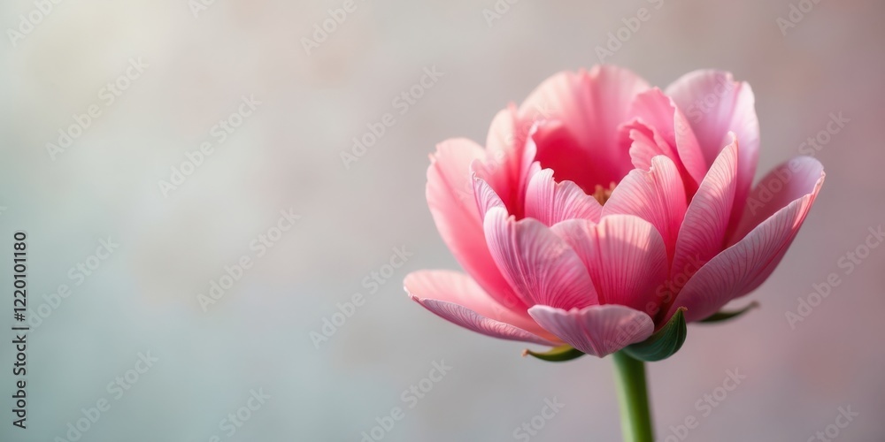Fototapeta premium A Delicate Pink Blossom, Softly Lit, Showcases Intricate Petals and Gentle Curves