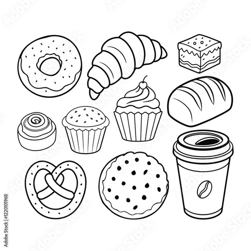 Baked food doodle icon colllection photo