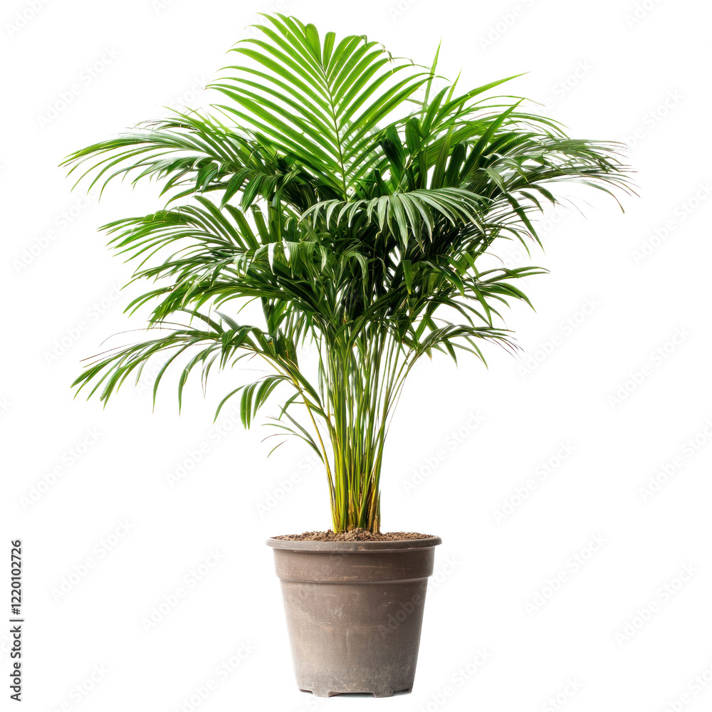 A potted Areca palm tree, displayed against a transparency background A potted Areca palm tree, displayed against a transparency background