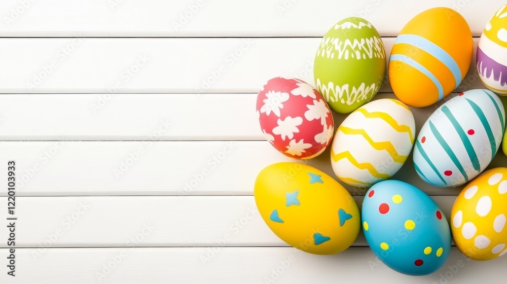 Colorful Easter Eggs on White Wooden Background (2) Colorful Easter Eggs on White Wooden Background (2)